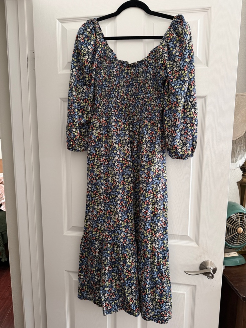 GAP Navy Blue Floral Smocked Midi Dress